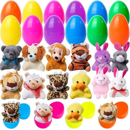 RANJIMA 12 Stück Gefüllte Ostereier mit 12 Mini Plüsch Schlüsselanhänger, Ostern Schlüsselkette Plüschtiere Spielzeug, zum Ostern Kinder Partygeschenk, zum Ostern im Klassenzimmer Preiszubehör von RANJIMA