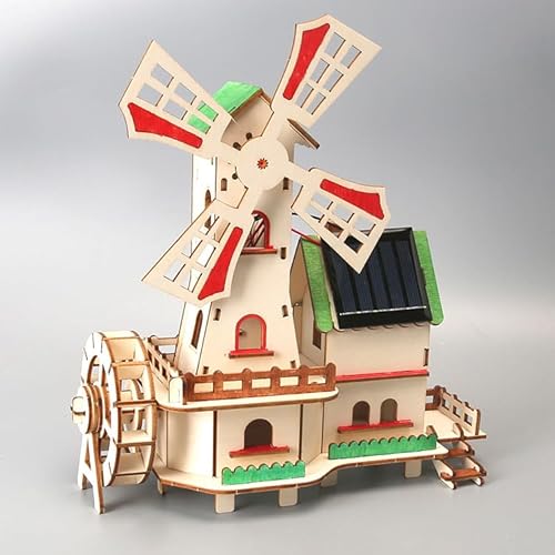 RANJIMA Solarbetriebenes 3D Holzpuzzle, DIY Windmühlenhaus Bausatz Lernspiel für Kinder 8-15 & Erwachsene von RANJIMA