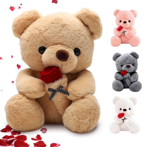 RANJIMA Teddybär 35cm, Teddy Plüschbär mit Rose Plüsch-Bär Süße Geschenke für Mama sie Freundin Frauen Plüschteddy Kuscheltier Schmusetier zum Weihnachten Valentinstag Geburtstag Heimdekoration, Gelb von RANJIMA