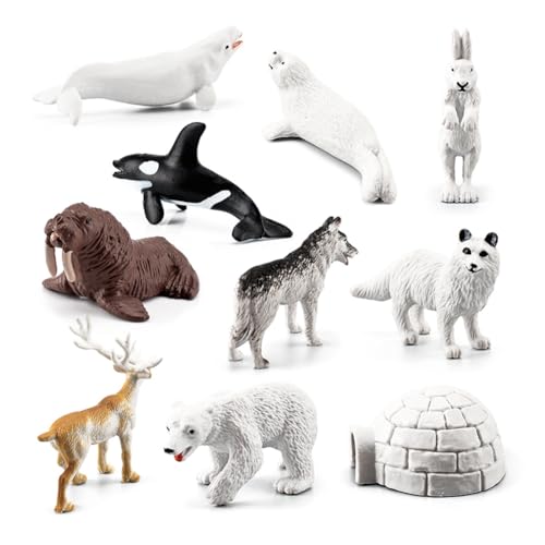 RANJIMA Wald Tierfiguren, 10 Stück Arktische Tiere Spielfiguren, Mini Figuren Wald Tiere Figuren Miniatur, Safari Deko für Kinder, Spielzeug ab 4 5 6 7 8 jahre Junge für Weihnachten,Wald Kuchen Topper von RANJIMA