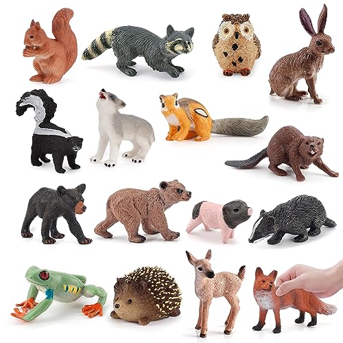 RANJIMA Wald Tierfiguren, 16 Stück Safari Tiere Spielfiguren, Mini Figuren Wald Tiere Figuren Miniatur, Safari Deko für Kinder, Spielzeug ab 3 4 5 6 7 8 jahre Junge für Weihnachten, Wald Kuchen Topper von RANJIMA