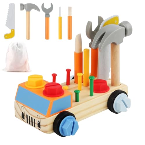 RANJIMA Werkzeug Kinder Montessori Spielzeug, Holzspielzeug Werkzeugkoffer Kinder,Holzspielzeug Sensorisches Motorikspielzeug, STEM Motorikspielzeug Geschenke für Kinder 3 4 5 6 Jahre von RANJIMA