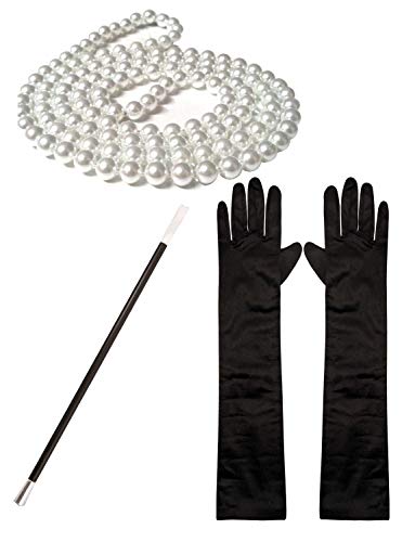 RARA® Charleston Flapper für Damen, 1920er Jahre, lange schwarze Handschuhe, Perlenkette und Zigarettenhalter von RARA