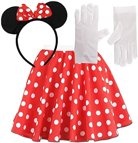 RARA® Damen-Kostüm Missy Mouse mit rotem Punktemuster, Roter und weißer Rock, Tutu, Stirnband mit schwarzen Ohren und weißen Handschuhen von RARA