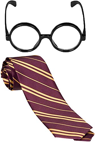RARA® Kinder Schule Junge Zauberer Brille Kastanienbraun Gelb Gestreifte Krawatte Weltbuchtag Magie Schuluniform Verkleidung von RARA