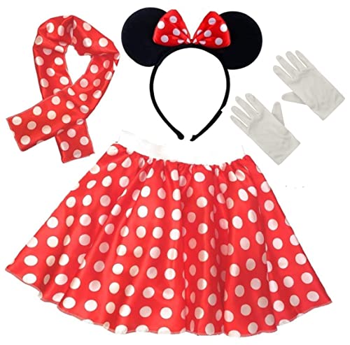 RARA® Kostüm für Damen, Minnie Maus, Mickey-Kostüm, gepunktet, Tutu-Rock und Halsband, weiße Handschuhe und schwarzes Ohr-Kopfband von RARA