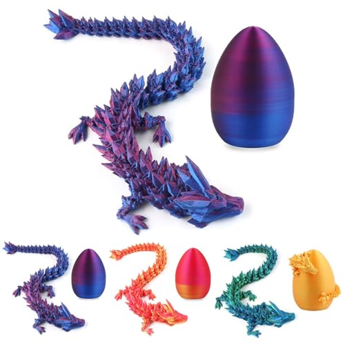RARIHUOZY 3D Gedrucktes Drachenei Geheimnisvolle Drachen Spielzeug Beweglicher Drache Dracheneier mit Drachen im Inneren Drachenei Spielzeug Abnehmbare Eierschale und Flexible Gelenke (Blue) von RARIHUOZY