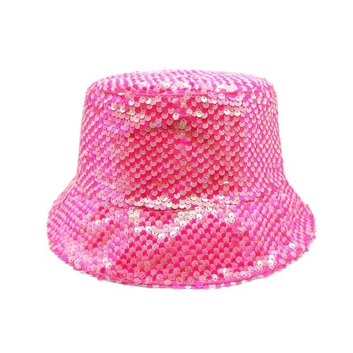 RARITYUS Glitzernder Paillettenhut für Damen und Mädchen, glitzernder Sonnenhut, Fischerhut, Rave, Party, Kostüm, Hüte, Knallpink (Hot Pink), Einheitsgröße von RARITYUS