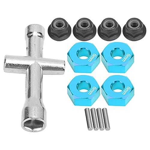 RASTKY 12 Mm Rad Hex Hub -Hub -Adapter Set 6 Mm Dick mit M4 Flanschverriegelungsmuttern Schraubenschlüssel 1/10 RC Auto Upgrade Teile (Blue) von RASTKY