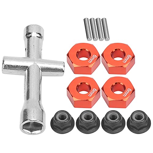 RASTKY 12 Mm Rad Hex Hub -Hub -Adapter Set 6 Mm Dick mit M4 Flanschverriegelungsmuttern Schraubenschlüssel 1/10 RC Auto Upgrade Teile (Rot) von RASTKY