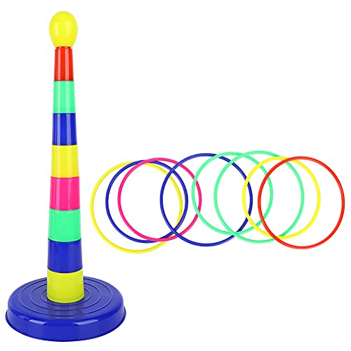 RASTKY Buntes Karnevalsring -Ringspiel - 1 Set Säulen 8 Sets Ringe Klingeltsspiel Spielzeug Elternkind Interaktiver Wettbewerb Outdoor Spiele für Familienspaß (Ringspielzeug) von RASTKY