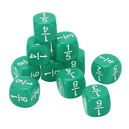 RASTKY Fraktionswürfel Langlebige Gravierte Zahlen, die für Mathematikpraxis, 20 PCs Plastik -Multi -Facetten -Spielzubehör für Brettspiele und Unterricht Festgelegt Sind (Green) von RASTKY