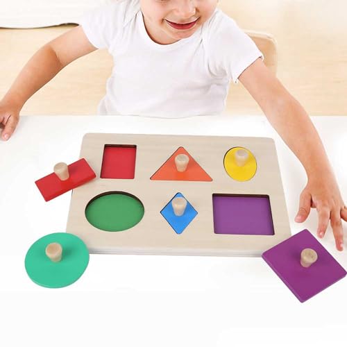 RASTKY Geometrisches Holzspielzeug, buntes Lernspielzeug für die Formularerkennung, geeignet für das Lernen in der Vorschule, 1 unteres Brett, 6 Blöcke (geometrische Pasten) von RASTKY