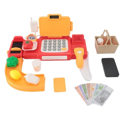 RASTKY Spielzeug der Registrierkasse für mit Automatisierter Schubladenfunktion und Taschenrechner für die Realistische Simulationsreproduktion (Rot) von RASTKY