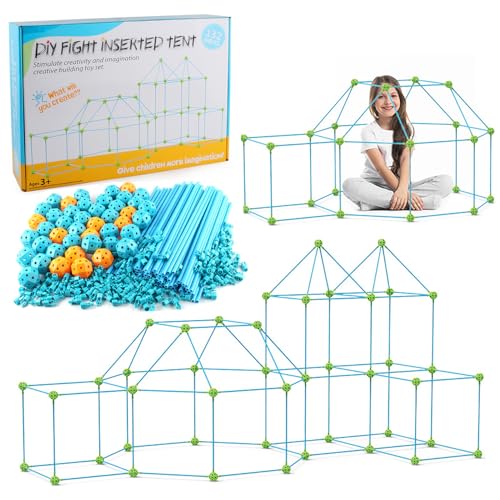 Höhle Bauen Kinder,Spielhaus Indoor,Konstruktionsspielzeug,Creative Forts,Höhle Bauen,132pcs,Enthält 88 Stäbe Und 44 Kugeln,132pcs,Lehrreiches Geschenk Für Kinder Im Alter Von 4 Bis 8 Jahren(blau) von RATSTONE