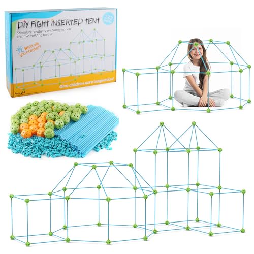 RATSTONE Höhle Bauen Kinder,Spielhaus Indoor,Konstruktionsspielzeug,Creative Forts,Höhle Bauen,132pcs,Enthält 88 Stäbe Und 44 Kugeln,132pcs,Lehrreiches Geschenk Für Kinder Im Alter Von 4 Bis 8 Jahren von RATSTONE