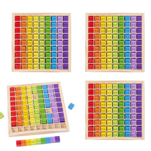 Multiplikationsbrett,Rechenbrett Für Multiplikation Und Division,Montessori-Multiplikationstafel Aus Holz,Bunte Würfel Mit Aufgaben,Geeignet Für Kleinkinder,Grundschulkinder Und Vorschulen,4er-Pack von RATSTONE