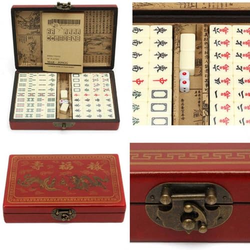 RATSTONE Mahjong，Mahjong Mahjong Set，Tragbares traditionelles chinesisches Mini-Mahjong-Spiel mit 144 Steinen für Familienspiele, Partys und lustige Spiele für Erwachsene zum Zeitvertreib. von RATSTONE
