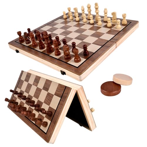 RATSTONE Schachspiel，Schachbrett，Schachspiel Holz，2 in 1 Schach, faltbares Brett magnetisches handgemachtes Schach mit großen Stücken Spielzeug und Geschenke für Kinder, 39 x 39 cm von RATSTONE