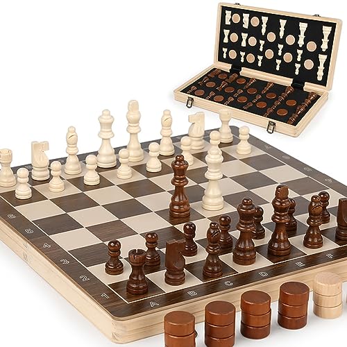 Schachspiel，Schachbrett，Schachspiel Holz，2 in 1 Schach, faltbares Brett magnetisches handgemachtes Schach mit großen Stücken Spielzeug und Geschenke für Kinder, 40.5x40.5CM von RATSTONE