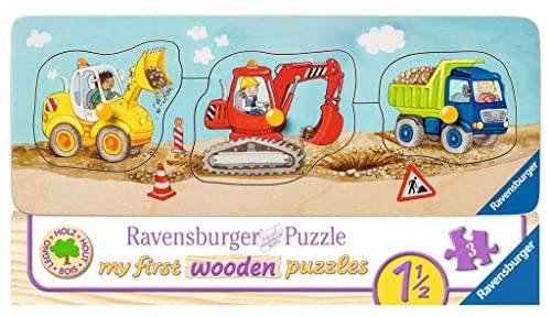 Ravensburger Kinderpuzzle - 03066 Die kleine Baustelle - my first wooden puzzle mit 3 Teilen - Puzzle für Kinder ab 1,5 Jahren - Holzpuzzle von Ravensburger