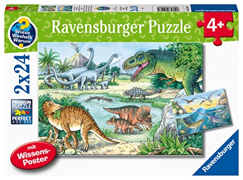 Ravensburger Kinderpuzzle - 05128 Saurier und ihre Lebensräume - 2x24 Teile Wieso? Weshalb? Warum? Puzzle für Kinder ab 4 Jahren von Ravensburger