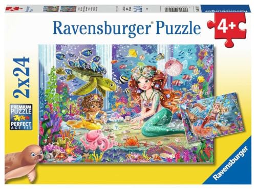 Ravensburger Kinderpuzzle - 05147 Zauberhafte Meerjungfrauen - Puzzle für Kinder ab 4 Jahren, mit 2x24 Teilen von Ravensburger