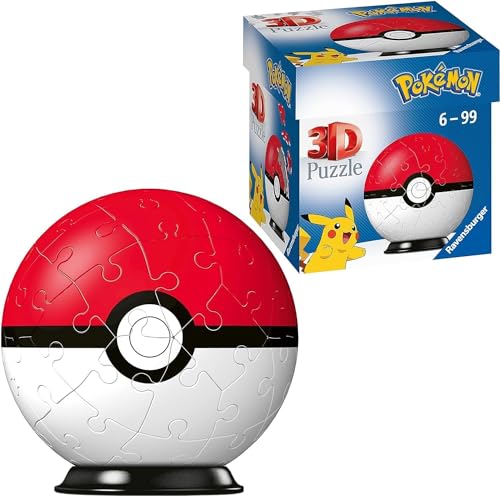 Ravensburger 3D Puzzle 11256 - Puzzle-Ball Pokémon Pokéballs - Pokéball Classic 11256 - 54 Teile - für Pokémon Fans ab 6 Jahren von Ravensburger