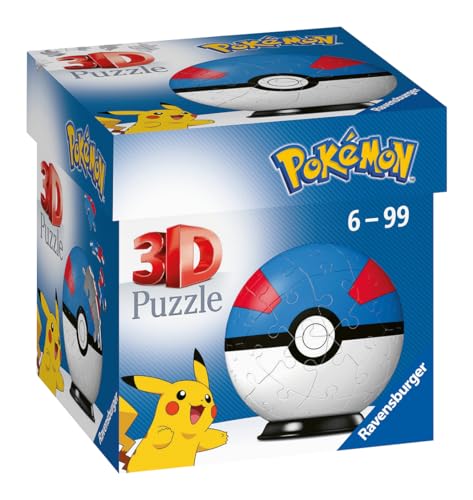 Ravensburger 3D Puzzle 11265 - Puzzle-Ball Pokémon Pokéballs - Superball - [EN] Great Ball - 54 Teile - für Pokémon Fans ab 6 Jahren von Ravensburger