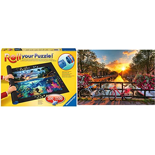 RAVENSBURGER PUZZLE - Puzzlematte für Puzzles mit bis zu 300-1500 Teilen, Puzzleunterlage zum Rollen, Praktisches Zubehör & 19606 - Fahrräder in Amsterdam - 1000 Teile Puzzle ab 14 Jahren, 70 x 50 cm von RAVENSBURGER PUZZLE