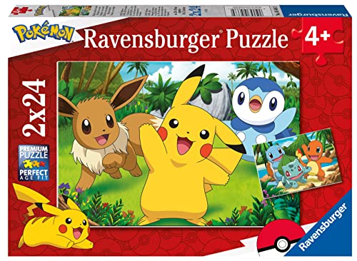 Ravensburger Kinderpuzzle 05668 - Pikachu und seine Freunde - 2x24 Teile Pokémon Puzzle für Kinder ab 4 Jahren von Ravensburger