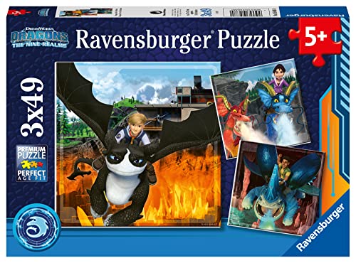 Ravensburger Kinderpuzzle 05688 - Dragons: Die 9 Welten - 3x49 Teile Dragons Puzzle für Kinder ab 5 Jahren von Ravensburger
