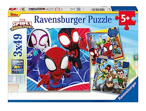Ravensburger Kinderpuzzle 05730 - Spideys Abenteuer - 3x49 Teile Spidey und seine Super-Freunde Puzzle für Kinder ab 5 Jahren von Ravensburger