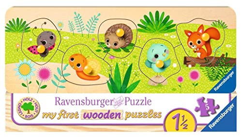 Ravensburger Kinderpuzzle - Tierkinder im Garten - 5 Teile Holzpuzzle für Kinder ab 1,5 Jahren von Ravensburger