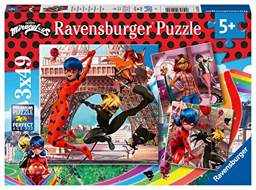 Ravensburger Kinderpuzzle 05189 - Unsere Helden Ladybug und Cat Noir - 3x49 Teile Miraculous Puzzle für Kinder ab 5 Jahren von Ravensburger