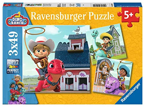 Ravensburger Kinderpuzzle 05589 - Jon, Min und Miguel - 3x49 Teile Dino Ranch Puzzle für Kinder ab 5 Jahren von Ravensburger