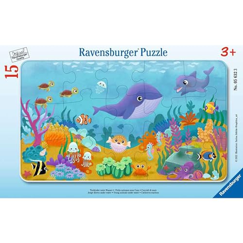 Ravensburger Kinderpuzzle - Tierkinder unter Wasser - 15 Teile Rahmenpuzzle für Kinder ab 3 Jahren von Ravensburger