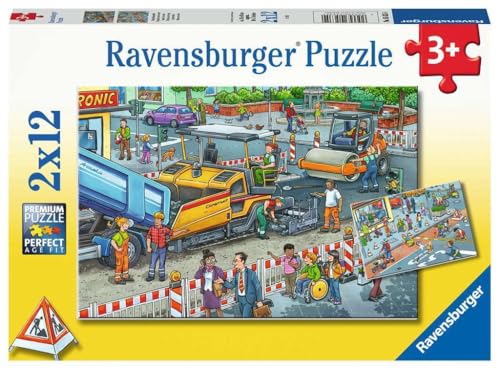 Ravensburger Kinderpuzzle - Straßenbaustelle - 2x12 Teile Puzzle für Kinder ab 3 Jahren von Ravensburger