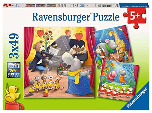 Ravensburger Kinderpuzzle - Tiere auf der Bühne - 3x49 Teile Puzzle für Kinder ab 5 Jahren von Ravensburger