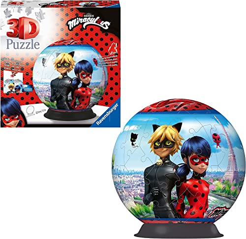 Ravensburger 3D Puzzle 11167 - Puzzle-Ball Miraculous - Puzzle-Ball für Fans von Ladybug und Cat Noir ab 6 Jahren - Geschenkidee für Kinder von Ravensburger