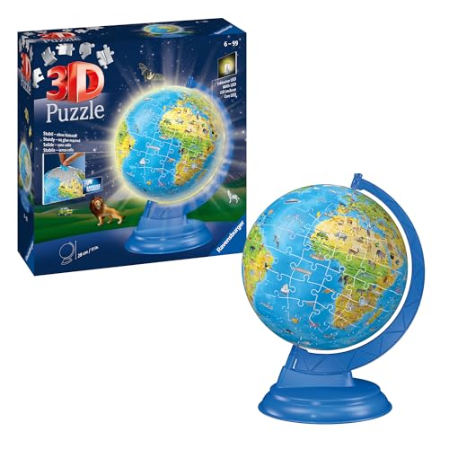 Ravensburger 3D Puzzle 11274 - Kinderglobus mit Licht in deutscher Sprache - 180 Teile - Beleuchteter Globus für Kinder ab 6 Jahren von Ravensburger