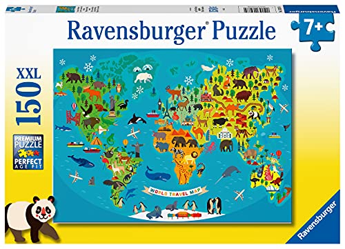 Ravensburger Kinderpuzzle - Tierische Weltkarte - 150 Teile Puzzle für Kinder ab 7 Jahren von Ravensburger