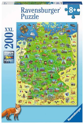 Ravensburger Kinderpuzzle - Bunte Deutschlandkarte - 200 Teile Puzzle für Kinder ab 8 Jahren von Ravensburger