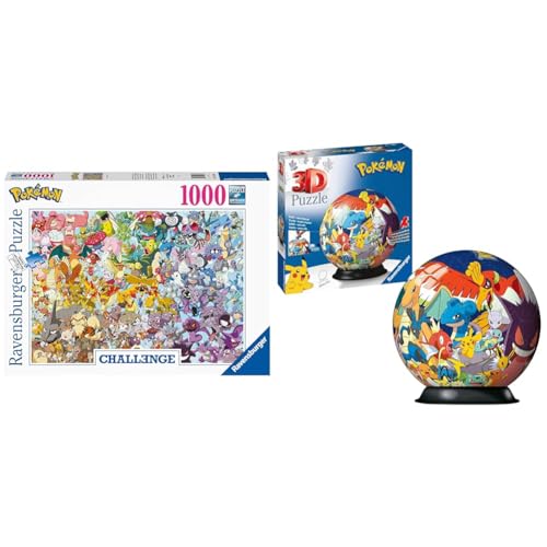 Ravensburger Puzzle 15166 - Pokémon - 1000 Teile Puzzle & Ravensburger 3D Puzzle 11785 - Puzzle-Ball Pokémon - 72 Teile - Puzzle-Ball für Pokémon Fans ab 6 Jahren von RAVENSBURGER PUZZLE