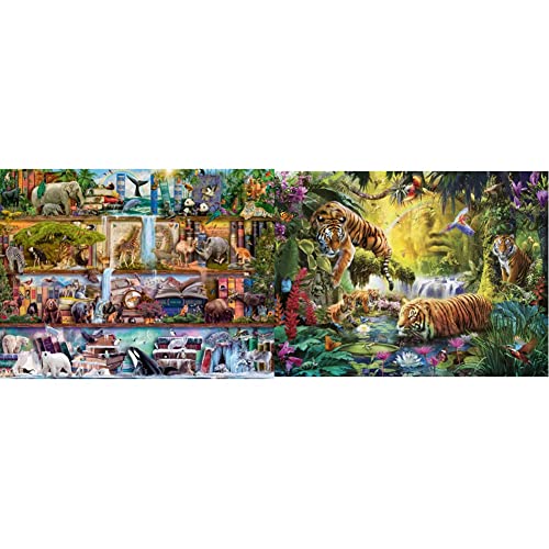 Ravensburger Puzzle 16652 - Aimee Stewart: Großartige Tierwelt - 2000 Teile Puzzle, Motiv von Aimee Stewart & 16005 - Idylle am Wasserloch - 1500 Teile Puzzle, Puzzle mit Tiger-Motiv von RAVENSBURGER PUZZLE
