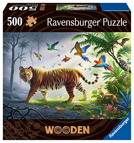 Ravensburger WOODEN Puzzle 17514 - Tiger im Dschungel - 500 Teile Holzpuzzle mit stabilen, individuellen Puzzleteilen und kleinen Holzfiguren (Whimsies), für Erwachsene und Kinder ab 14 Jahren von Ravensburger