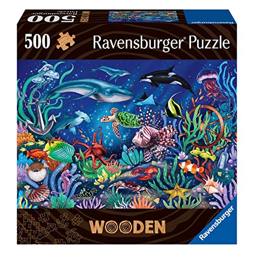 Ravensburger WOODEN Puzzle 17515 - Unten im Meer - 500 Teile Holzpuzzle für Kinder und Erwachsene ab 14 Jahren, mit stabilen, individuellen Puzzleteilen und 40 kleinen Holzfiguren (Whimsies) von Ravensburger