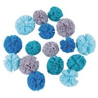 RAYHER 76012376 Soft Tüll Pompons sortiert, blau-grau Töne, ø 2,5cm + ø 3cm, 16 Stück von RAYHER®