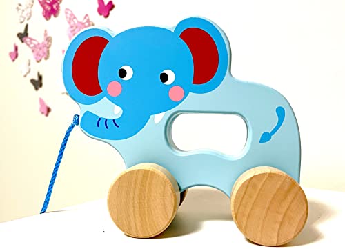 RB&G Nachziehelefant Holz | Nachziehspielzeug ab 1 Jahr | Baby Spielzeug Holz Elefant zum Nachziehen | Ziehtiere Holz Holzspielzeug Nachzieh-Elefant von RB&G