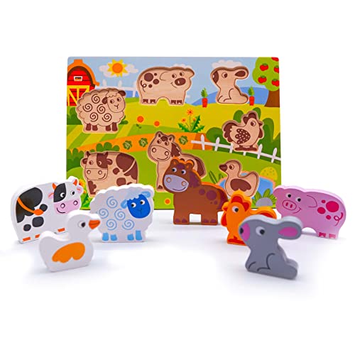 RB&G Holzpuzzle mit großen Teilen - Bauernhof Puzzle für Kinder ab 1 Jahr Hase & Co. Bausteine Spielsteine Tiere von RB&G